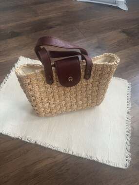 Aigner Woven Straw and Leather Mini Tote Bag